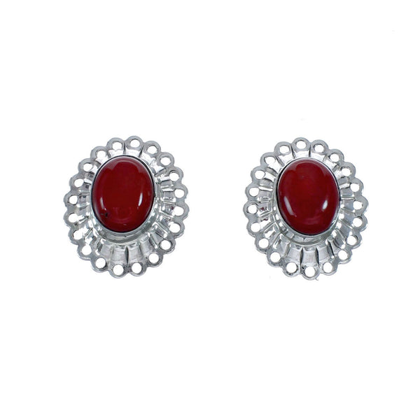 Genuine Sterling Silver Coral Concho Post Earrings JX129767